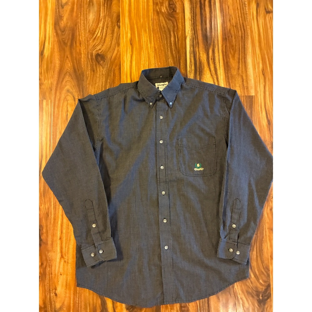 Wrangler Riata Mens Black White Micro Grid Button Down Western Shirt Long Sleeve